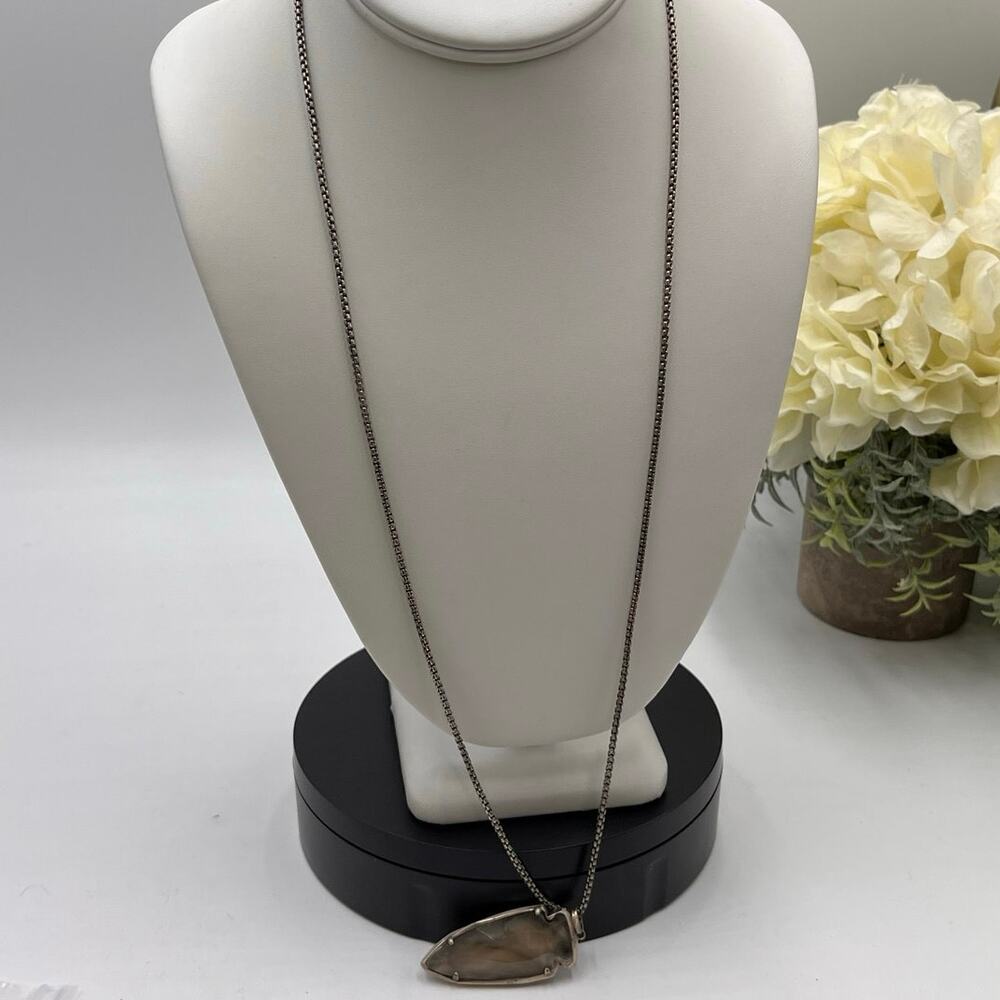 Kendra Scott Kimmy Gray Pearl Arrowhead Antique Silver Pendant Necklace